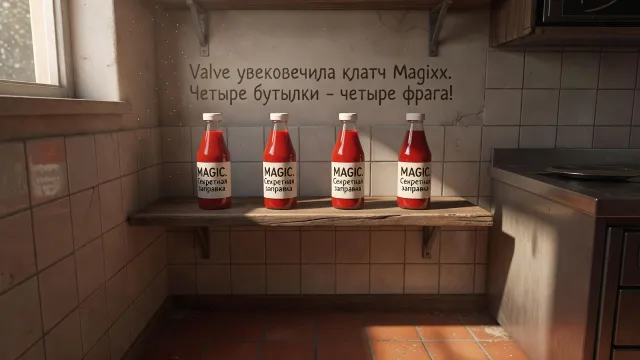 Valve увековечила клатч Magixx. Четыре бутылки - четыре фрага!